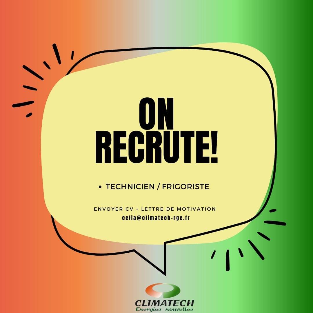 🔔 CLIMATECH RECRUTE un(e) technicien(ne) frigoriste (H/F) 🔔 Mulhouse